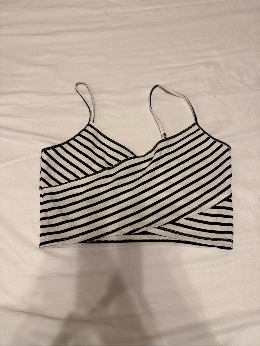 Forever21 Striped Black & White Cropped Wrap Tank Top